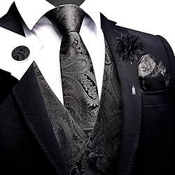 GUSLESON Black Mens Vest Tie and Bow Tie Set Formal