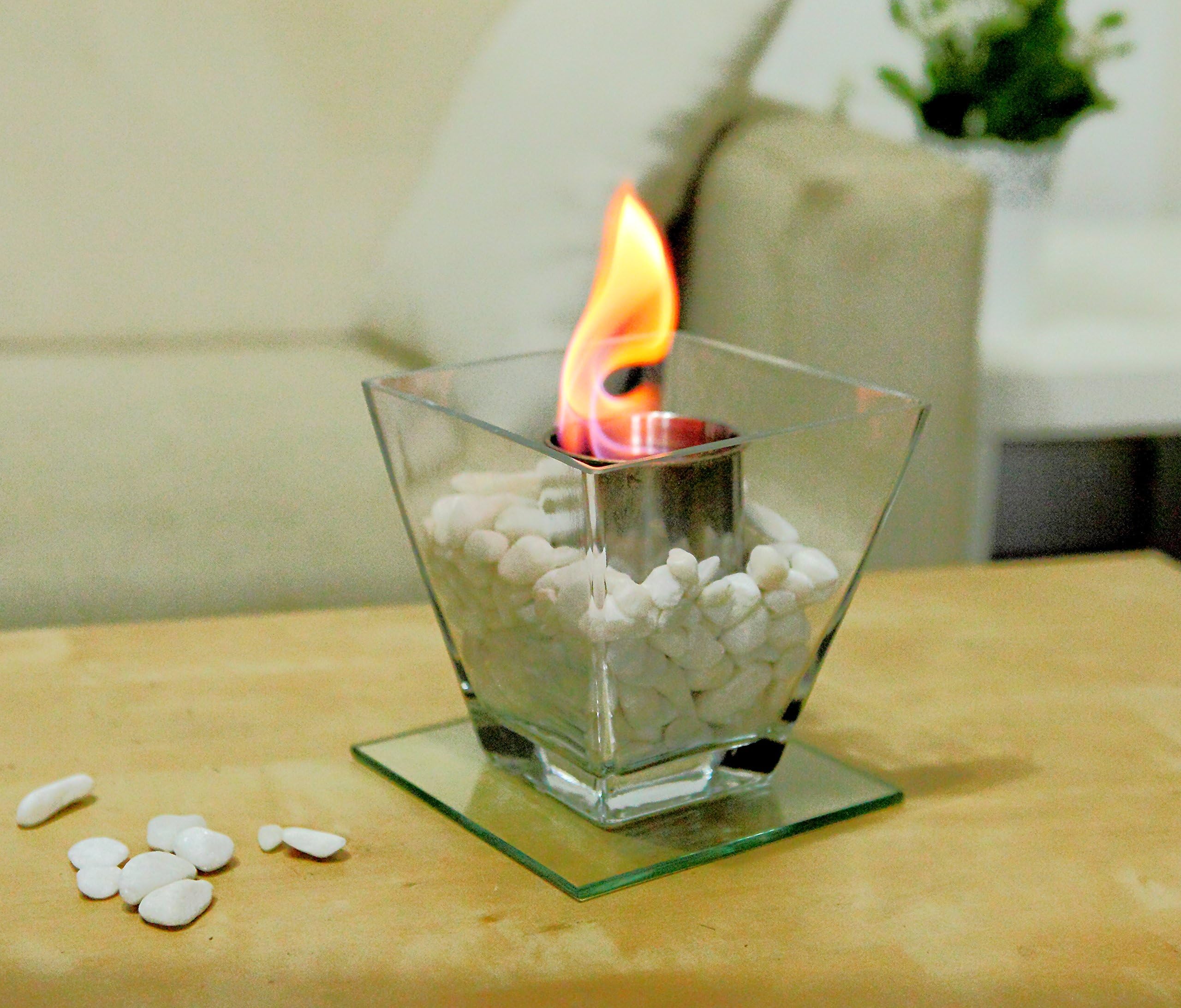 GOOD GO SHOP Designer's All Season Table Top Ethanol Fireplace, Both Indoor and Outdoor Use (Square Glass)