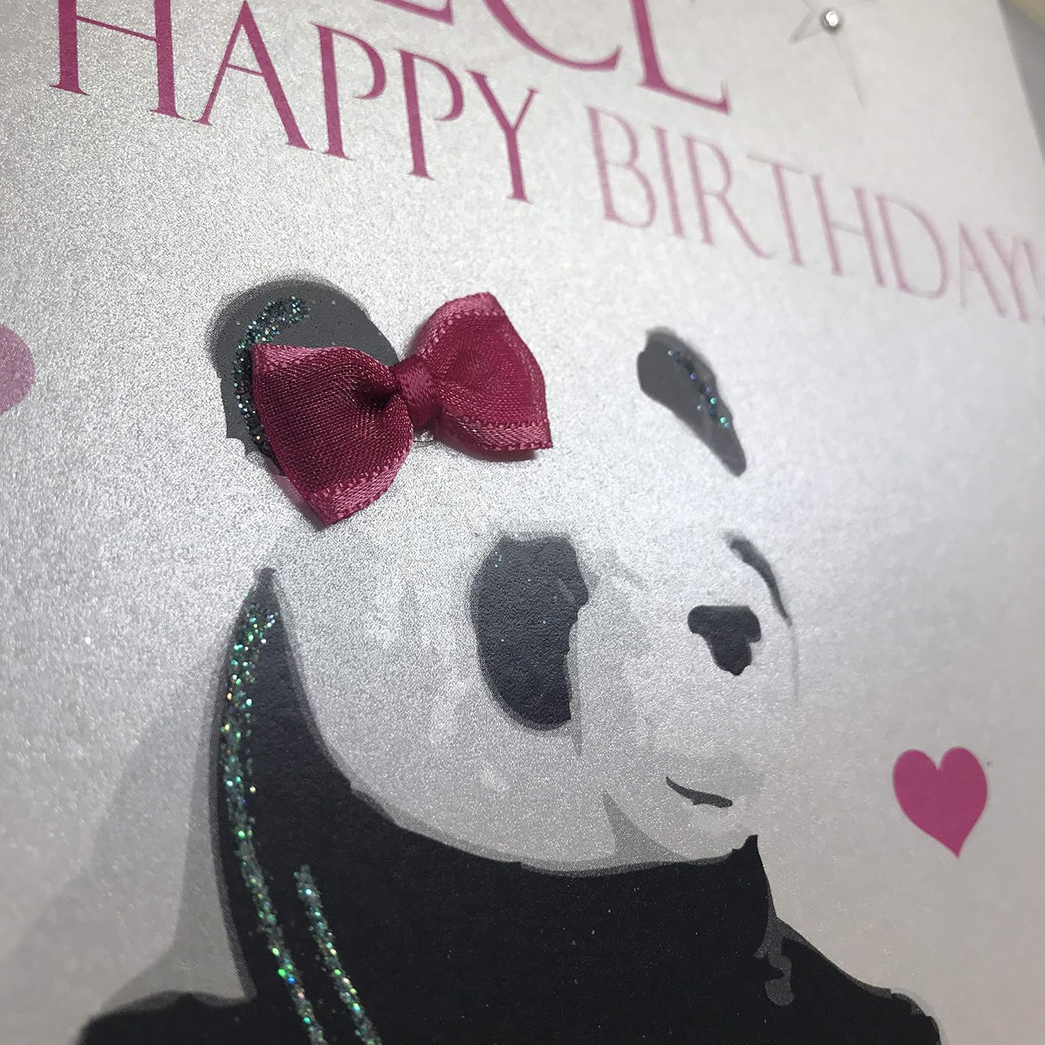 white cotton cards "To a Gorgeous, Beautiful Niece Have A Happy Birthday!, Panda Handmade Card, XN79, 22cm x 22cm - Image 3