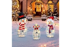 TW SHINE Lighted Christmas Snowman Outdoor Decoration, 3-Piece Pre-Lit 2D Snowman Family Set with 55 Warm White Lights, Christmas Yard Decorations for Patio Lawn Garden Decor, 20.5X9X29.5Inch-Large