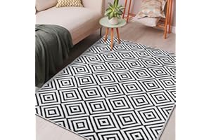 Ridota Reversible Mats, Outdoor Patio Rugs, Plastic Straw, Modern Area Rug, Floor Mat, RV, Patio, Backyard, Deck, Picnic, Beach, Trailer, Camping (Diamond Black & White, 5' x 8')