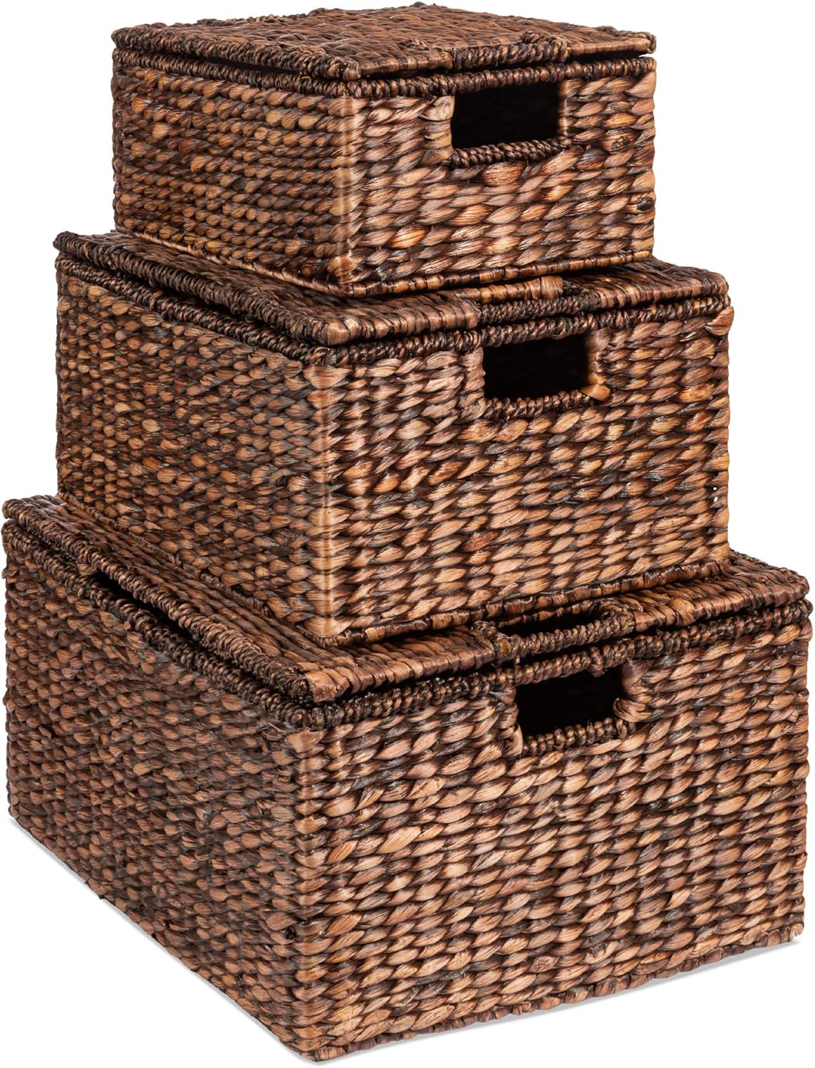 amazon storage baskets on Amazon Com Best Choice Products Set Of 3 Large Multipurpose Hyacinth Storage Basket Handwoven Rectangular Organizer Totes For Bedroom Living Room Bathroom W Insert Handles Removable Lid 21 20 18 Home Kitchen
