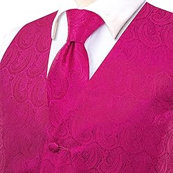 Dubulle Hot Pink Mens Suit Vest Tie Set Paisley
