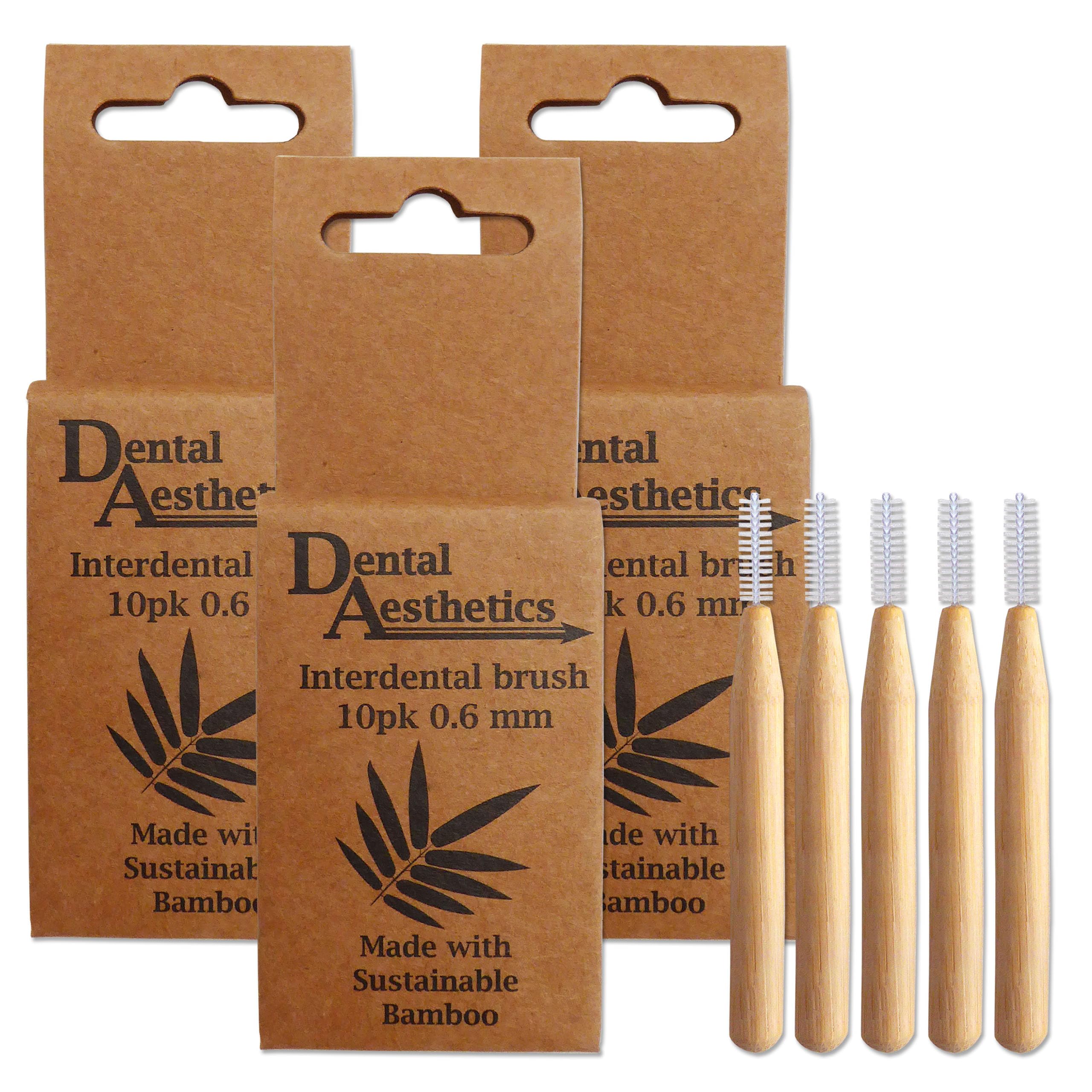 Bamboo Interdental Brushes 3 Packs ~ 10 Brushes Per Pack (0.6mm)