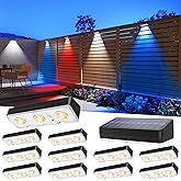 JOFIOS Solar Fence Lights Outdoor Waterproof Led, 12Pack,1300mAh,6 Inch Solar Lights for Fence with Warm White & RGB 8 Colors,Outdoor Solar Lights for Patio, Backyard, Deck, Fence, Railing (Black)