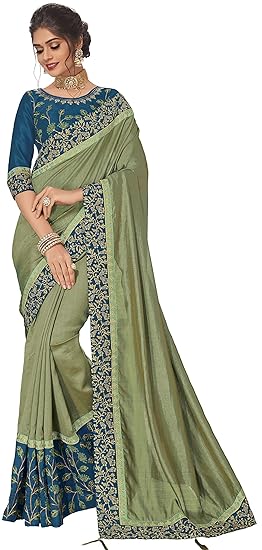 Womens Raw Silk Saree With Blouse Piece (PARI-LI-1302_Green)
