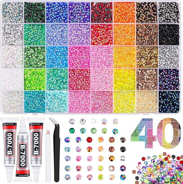 50000Pcs 40 Colors Jelly Rhinestones for Bedazzling, 3mm Multicolor Resin Flatback Gems for Diamond Art, Bedazzler Kit with 3