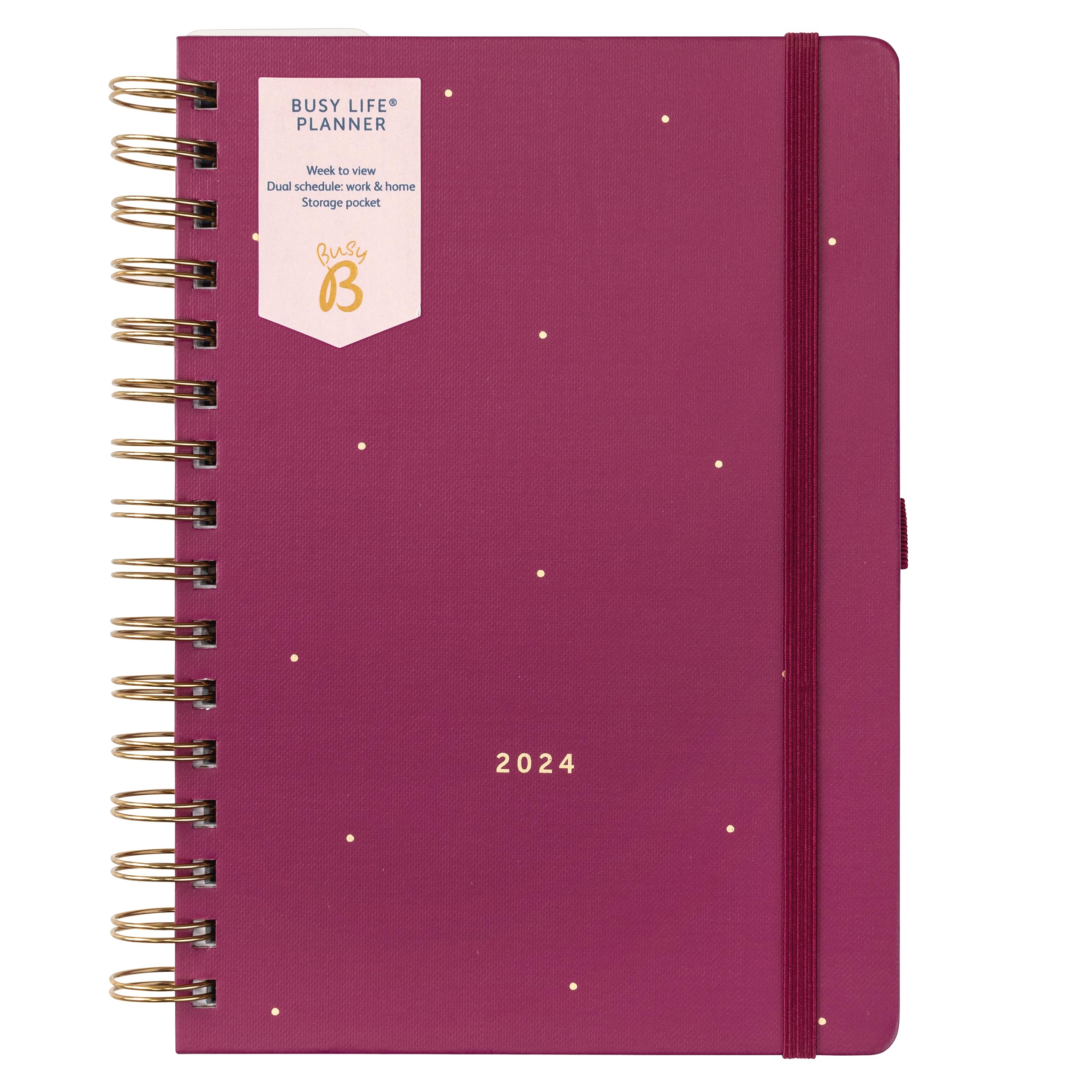 Busy B 12 Month Busy Life Planner Diary January to December 2024 - Berry - A5 Week to View Planner with Dual Schedules, Pocket and Shopping Lists โ image 1
