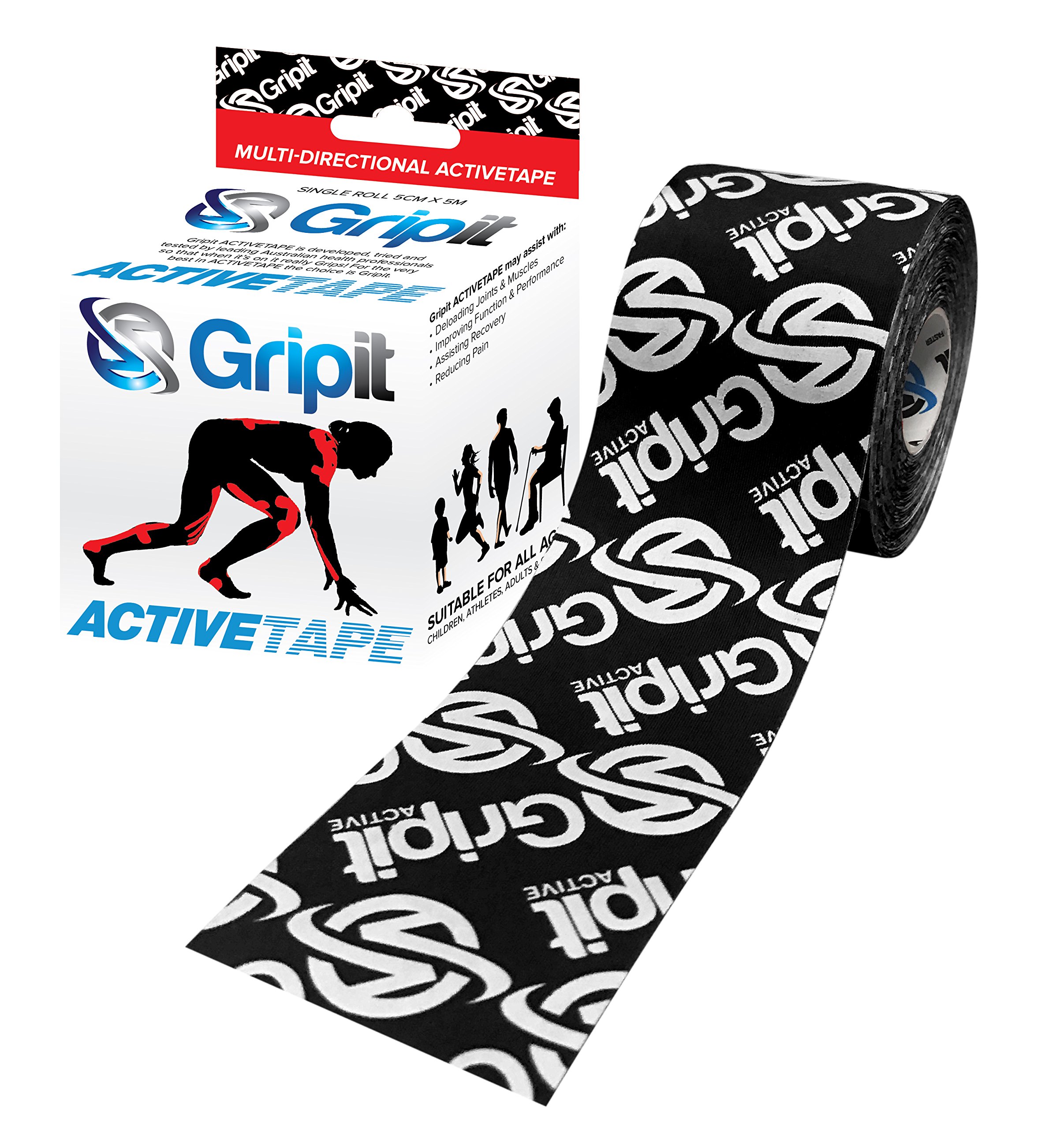 Gripit Active The Functional and Multi-Directional Tape, 5 cm x 5 m, Black