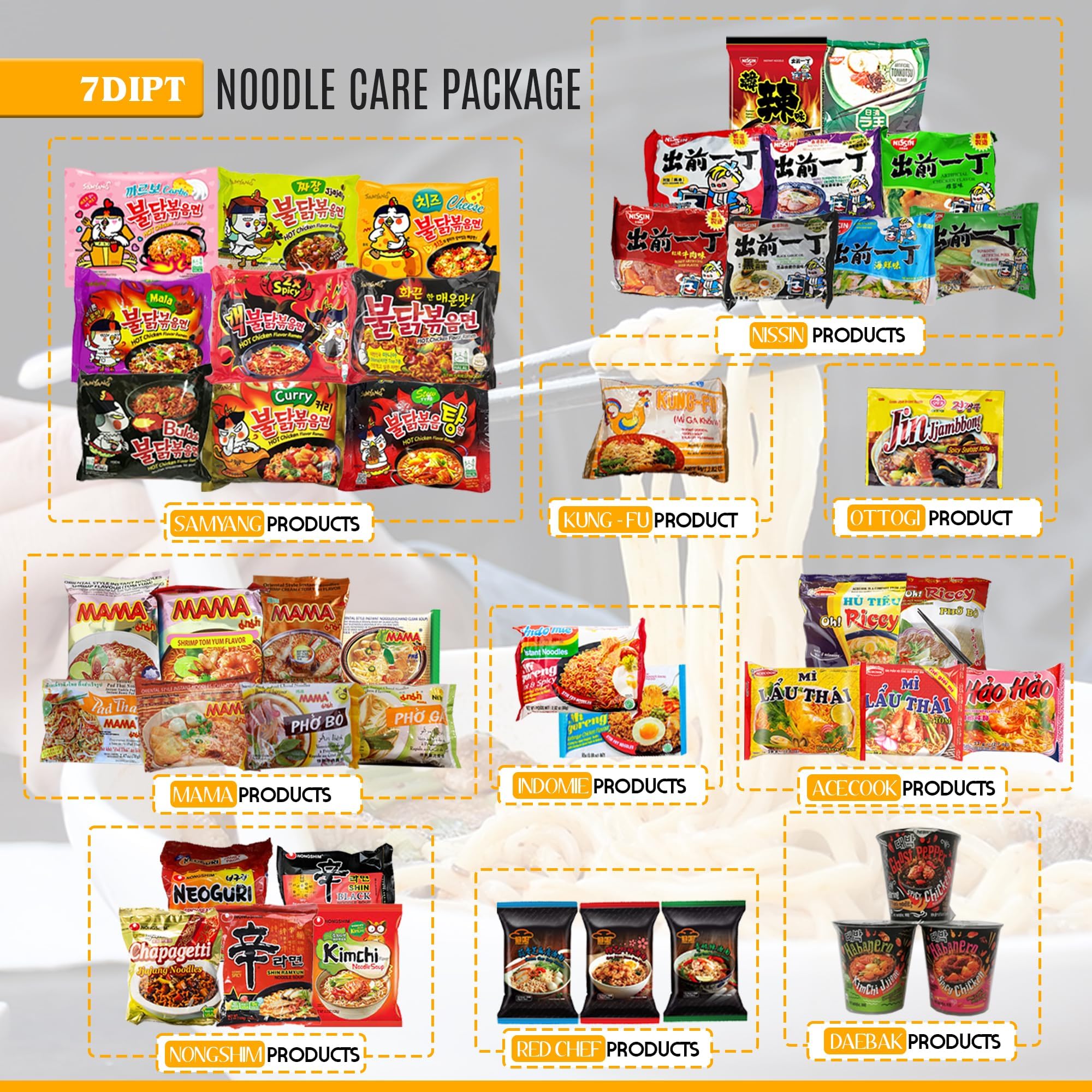 Assorted Ramen Variety Bundle. Instant Noodle Box includes Free Fortune Cookie & Free Chopsticks - Nong Shim, Nissin, Samyang, Mama, Acecook, Kung-Fu, Ottogi with Extra Mix Brands. (Spicy Cups, Bowls, Bags (10 pack))