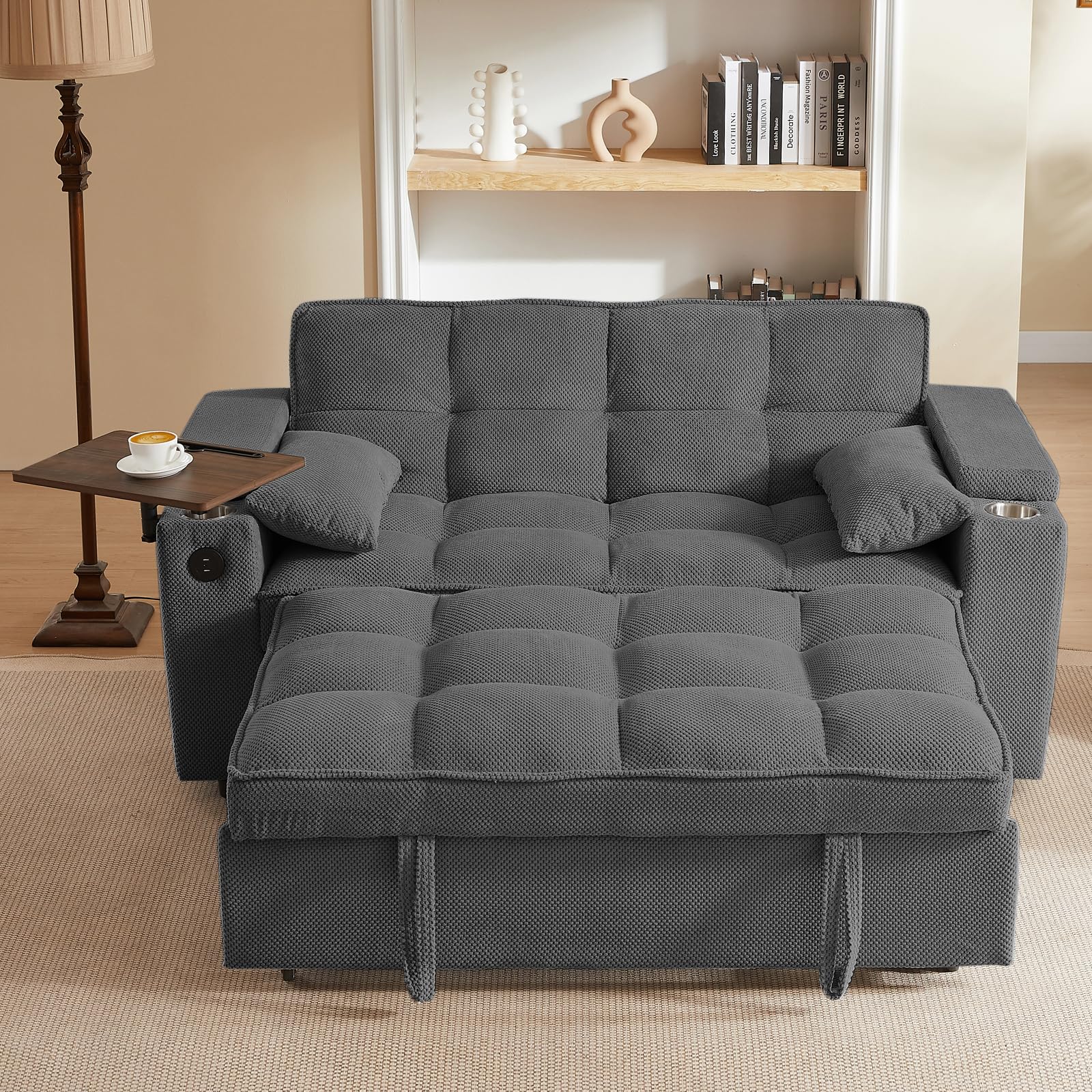 Photo 1 of ***It is not the same product; it is a similar item. Another box is missing.***  Folding Convertible Sofa Bed, Queen Size Pullout Sofa, Modern Chenille Fabric, 360° Swivel Side Table, Easy Assembly, Perfect for Living Room