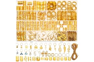 Qinzave 285PCS Gold Hair Jewelry for Braids, Gold Dreadlock Accessories Braid Jewelry with Pendants, Loc Jewelry for Hair Dre