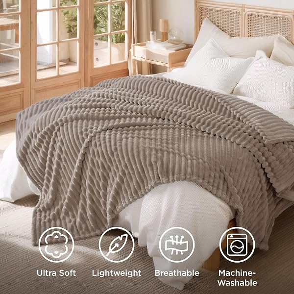 BEDSURE GENTLESOFT LIGHT BROWN FLEECE BLANKET FOR COUCH – COZY SOFT BLANKETS FOR WOMEN, CUTE SMALL THROWS FOR GIRLS, 90X90 INCHES