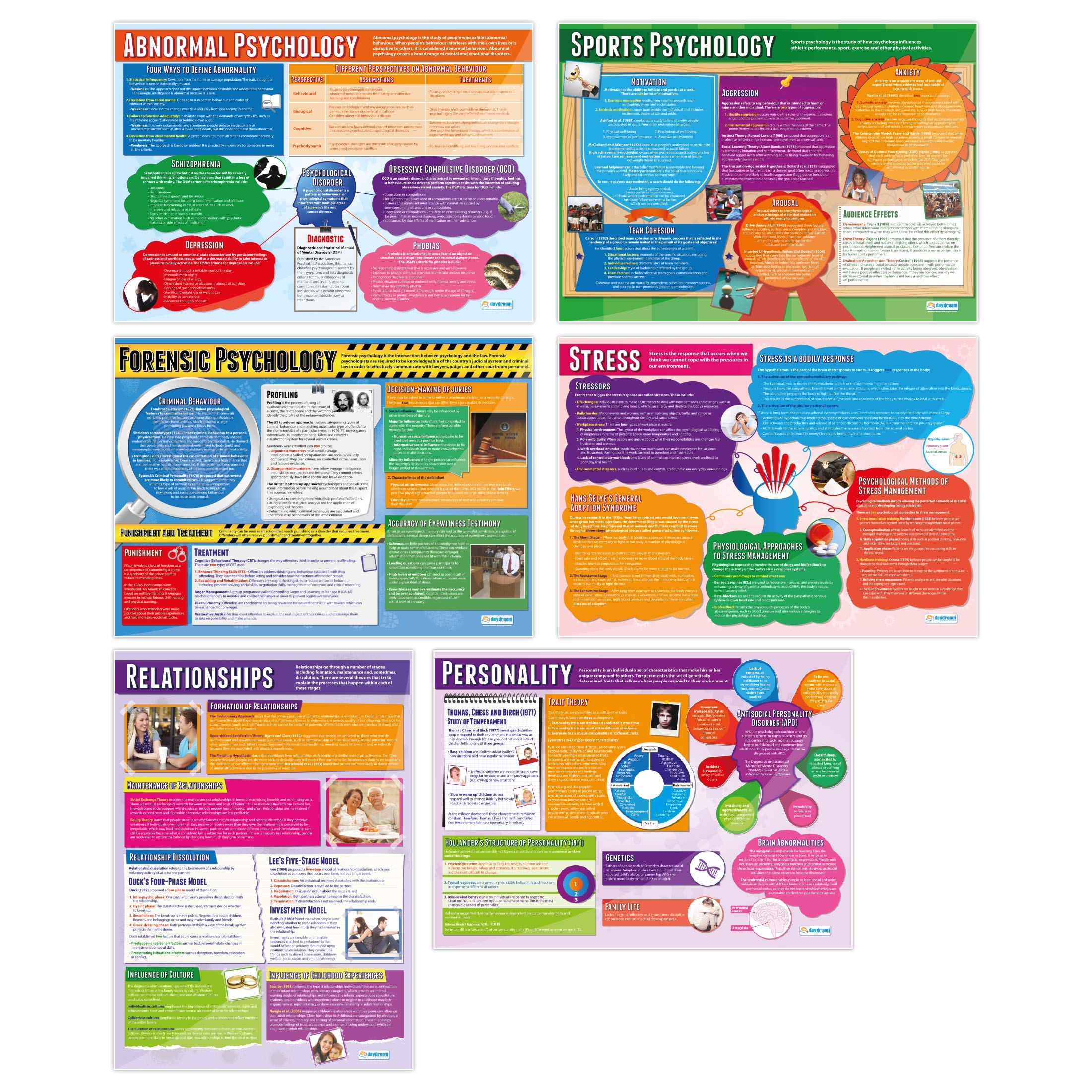 Daydream Education Psychology in Action Posters - Set of 6 - Laminated - EXTRA LARGE - A1 (850mm x 594mm) - Psychology Secondary School Wall Charts