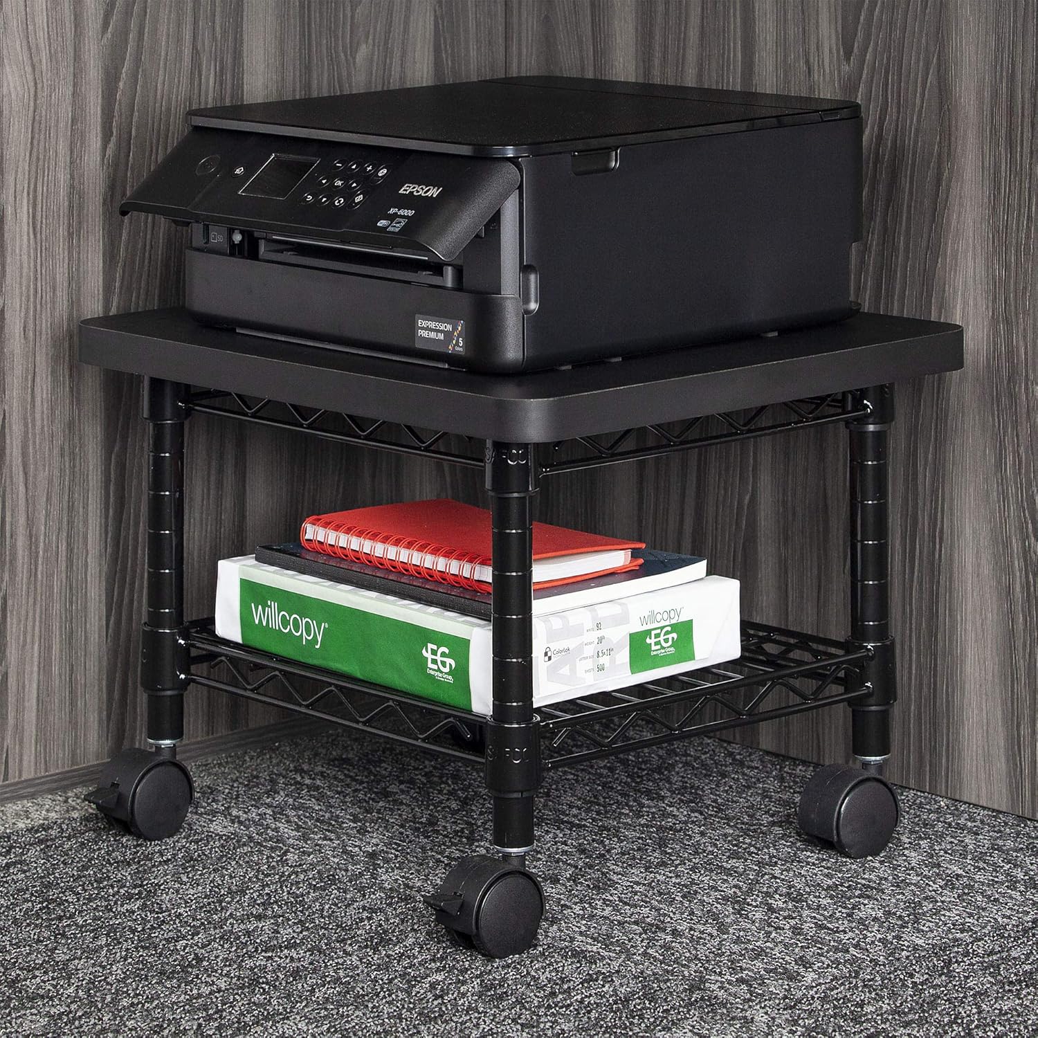 Safco Products Under Desk Printer/Fax Stand , Black Powder Coat Finish, Swivel Wheels for Mobility: Furniture & Decor
