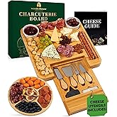 Bamboo Charcuterie Boards Gift Set - Meat and Cheese Tray with Utensils, Fruit Tray, and 2 Sauce Bowls Included - Bamboo Cheese Platter - House Warming Gifts New Home Couples & Family, Wedding Gifts