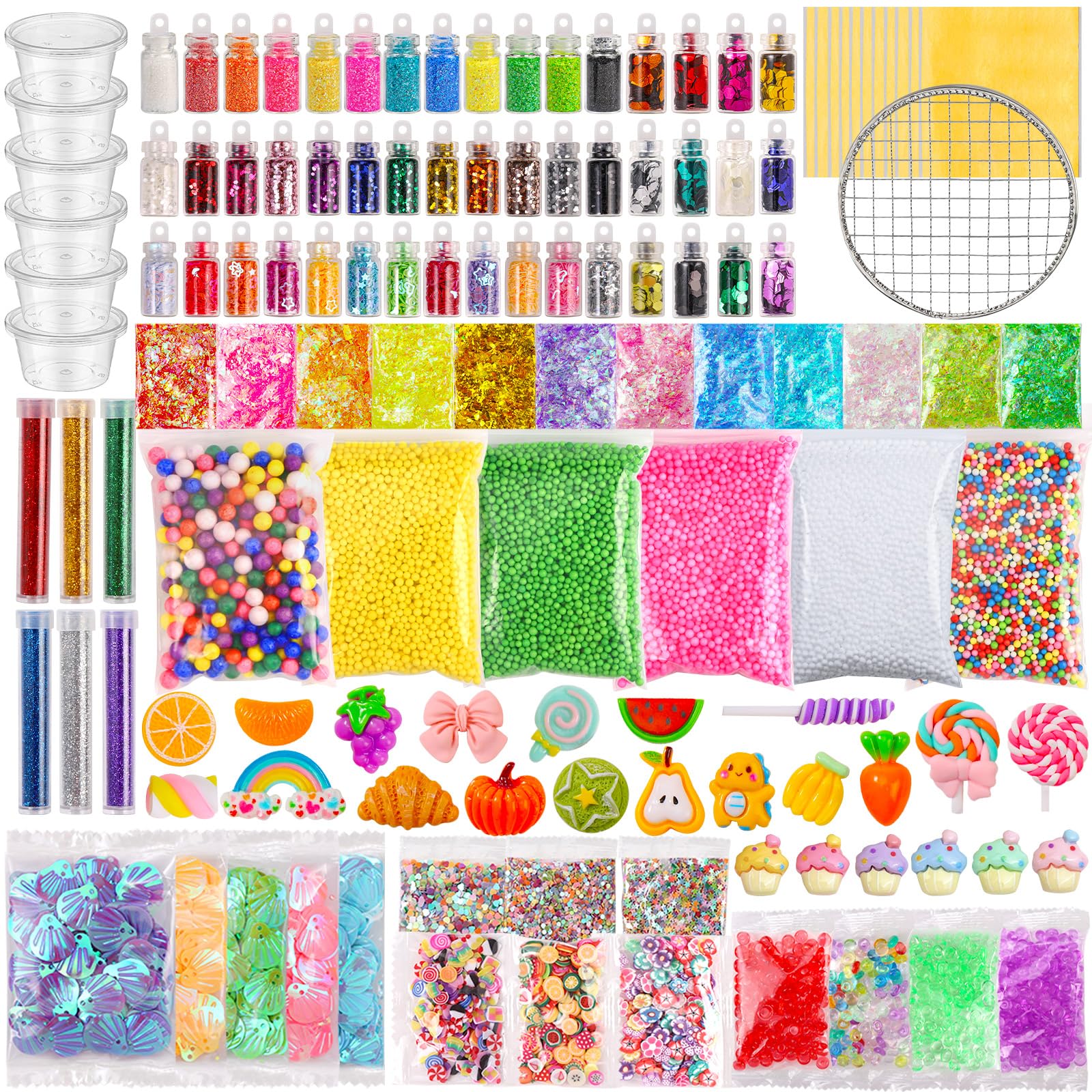 gyoyede DIY Slime Making Kit Supplies, 160 Pack Slime Kit Mix Ins Accessories Slime Add Ins Foam Glitter Charm Bulk Fishbowl Beads Containers for Making Coloring and Party Decorations