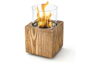 Home Zone Living Concrete Portable Tabletop Square 4.7” Mini Fire Pit Bowl with Wick, Indoor, Outdoor Use, Patio, Deck, Balcony Safe, Ethanol Alcohol, Smokeless, Long Burning, Fireplace, Soot Free