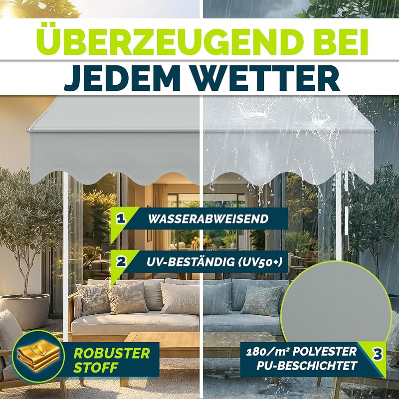 Klemmmarkise 250cm breit mit Handkurbel | Balkonmarkise ohne Bohren