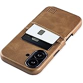Dockem Card Case V2 for iPhone 16 with Camera Control Cutout, Built-in Metal Plate & 2 Card Holder Pockets: M2 Exec Premium Synthetic Leather Wallet Case (Light Brown)