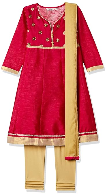 Girls' A-line Regular Fit Cotton Salwar Suit Set(Colors & Print May Vary)