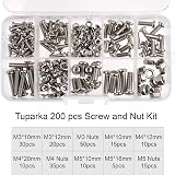 TUPARKA 200pc M3 M4 M5 Machine Screw Nut Assortment Kit Nickel Plated Steel view 2