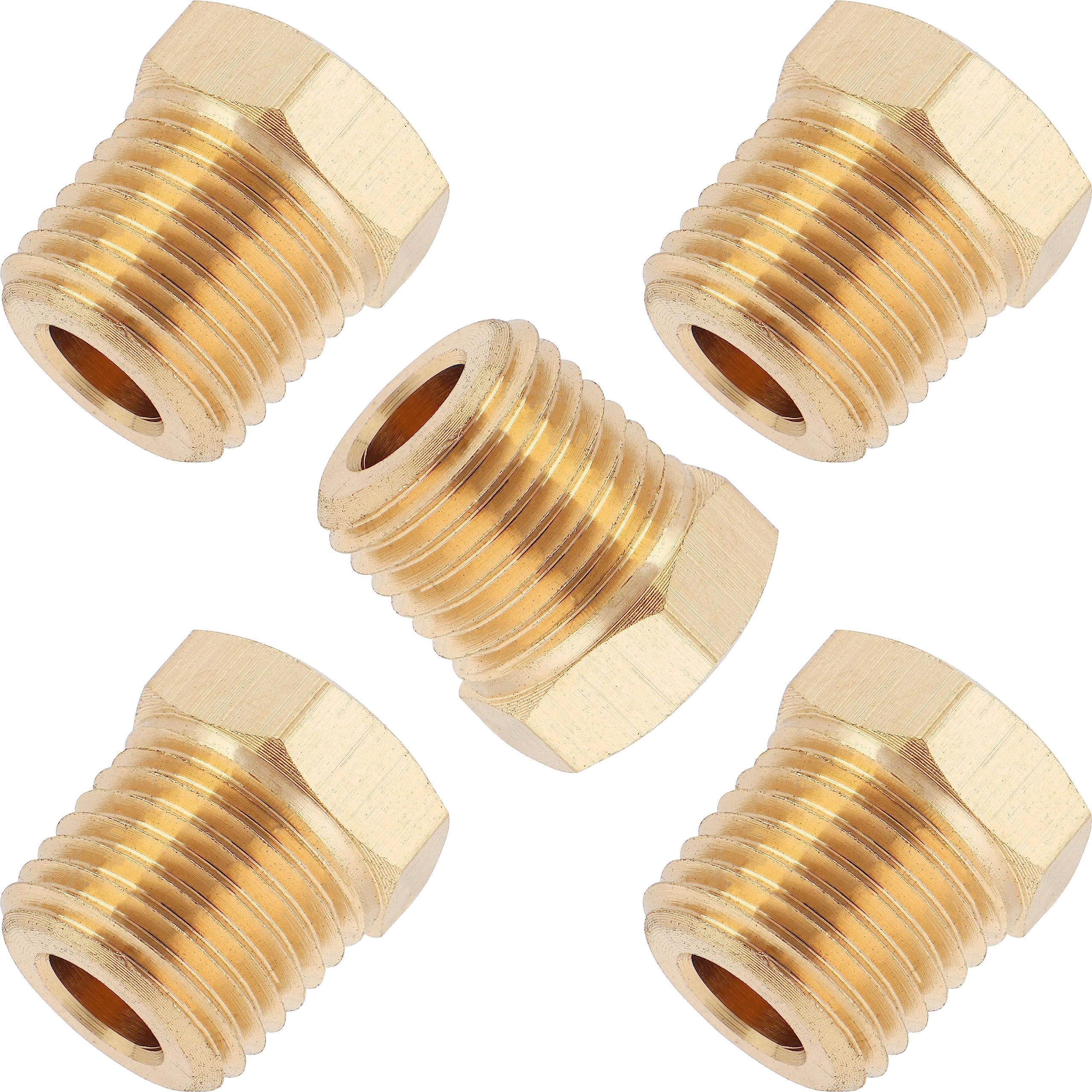 LTWFITTING Brass Pipe Hex Head Plug Fittings 1/4-Inch Male BSPT Air Fuel Water Boat (Pack of 5)