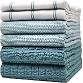 Premium Kitchen Towels (20”x 28”, 6 Pack) | Large Cotton Dish Towels | Flat & Terry Highly Absorbent Kitchen Linen Set with Hanging Loop | Teal Check