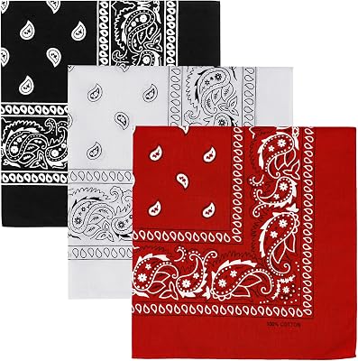 3 Stück 100% Baumwoll Bandanas - Paisley Bandana Damen Herren Kopftuch Tuch in Rot Schwarz Weiß für Mundschutz, Sport, Schweißband, Sonnenschutz, Haaraccessoire, Alltag, Reisen