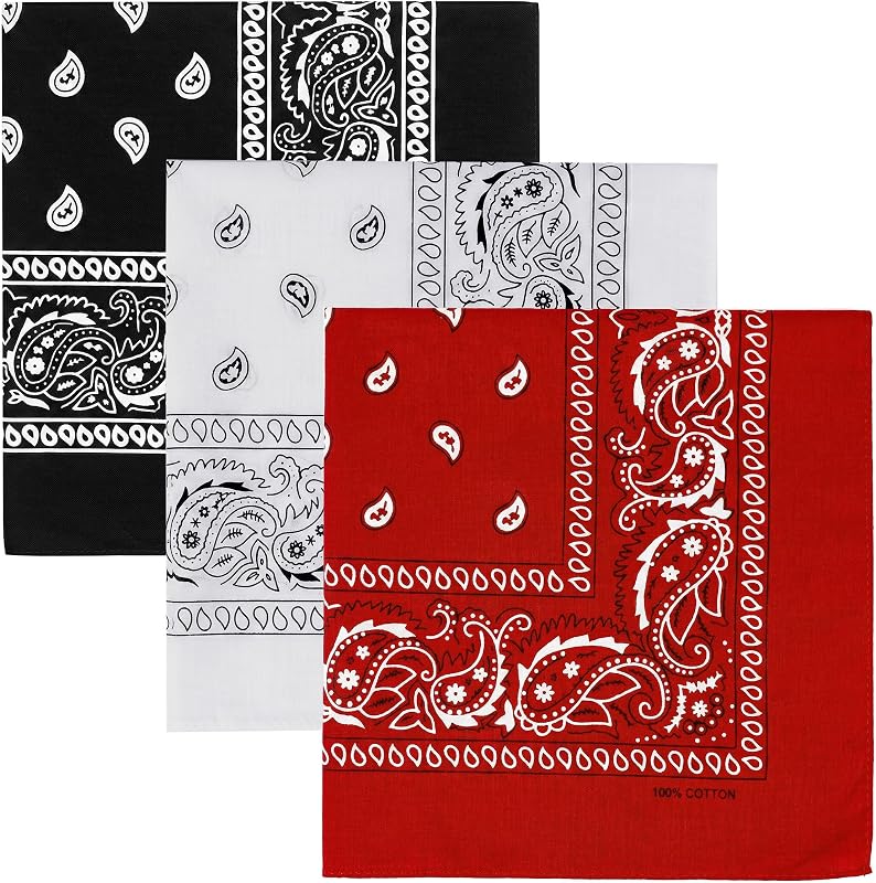 3 Stück 100% Baumwoll Bandanas - Paisley Bandana Damen Herren Kopftuch Tuch in Rot Schwarz Weiß für Mundschutz, Sport, Schweißband, Sonnenschutz, Haaraccessoire, Alltag, Reisen — Foto 1 von 7