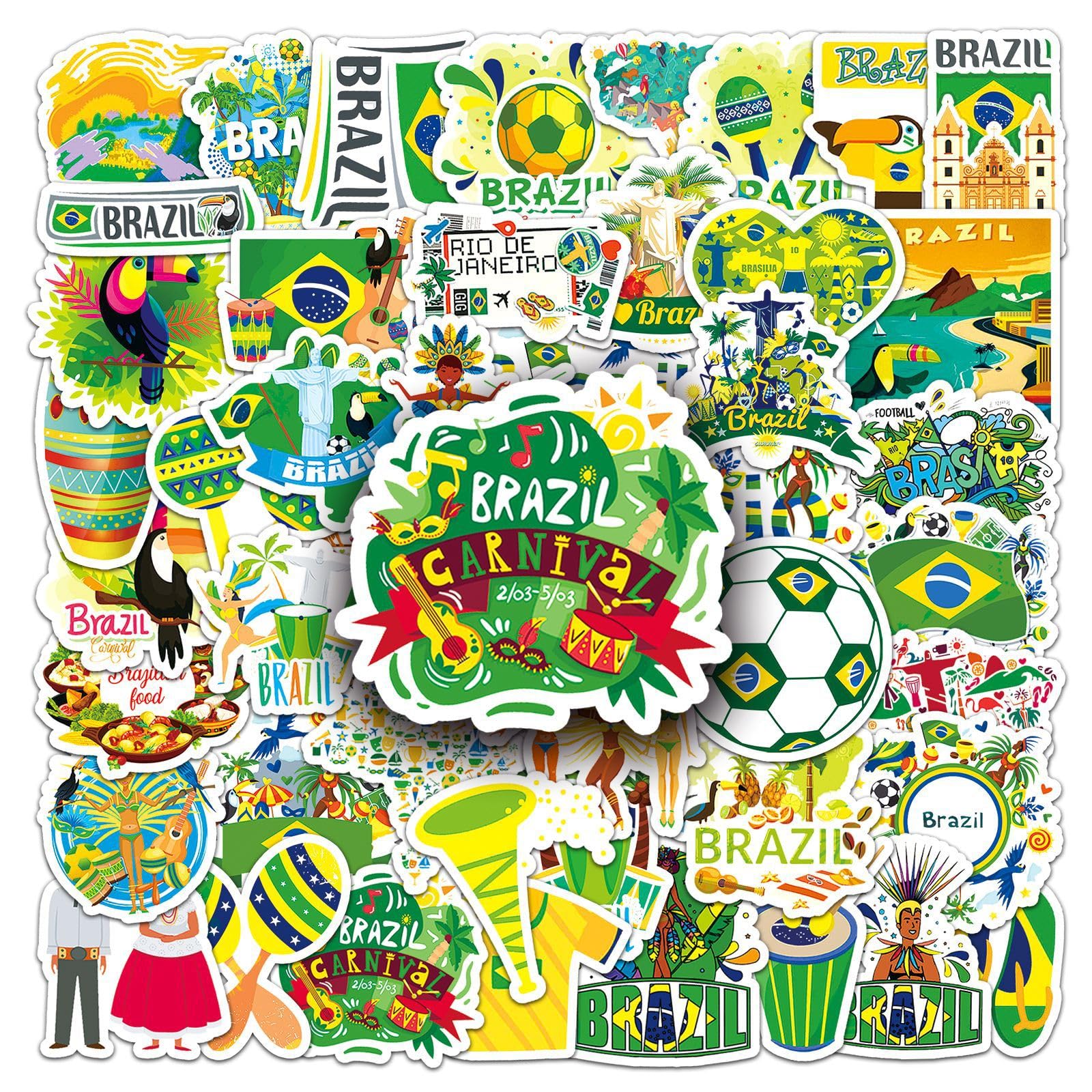 Brazilian Stickers 50Pcs Vinyl Cute Brazilian Travel Sticker for Water Bottle Skateboard Computer Laptop Guitar Car Luggage Hydro Flask Bike,Waterproof Funny Landscape Stickers for Girls Adults Kids