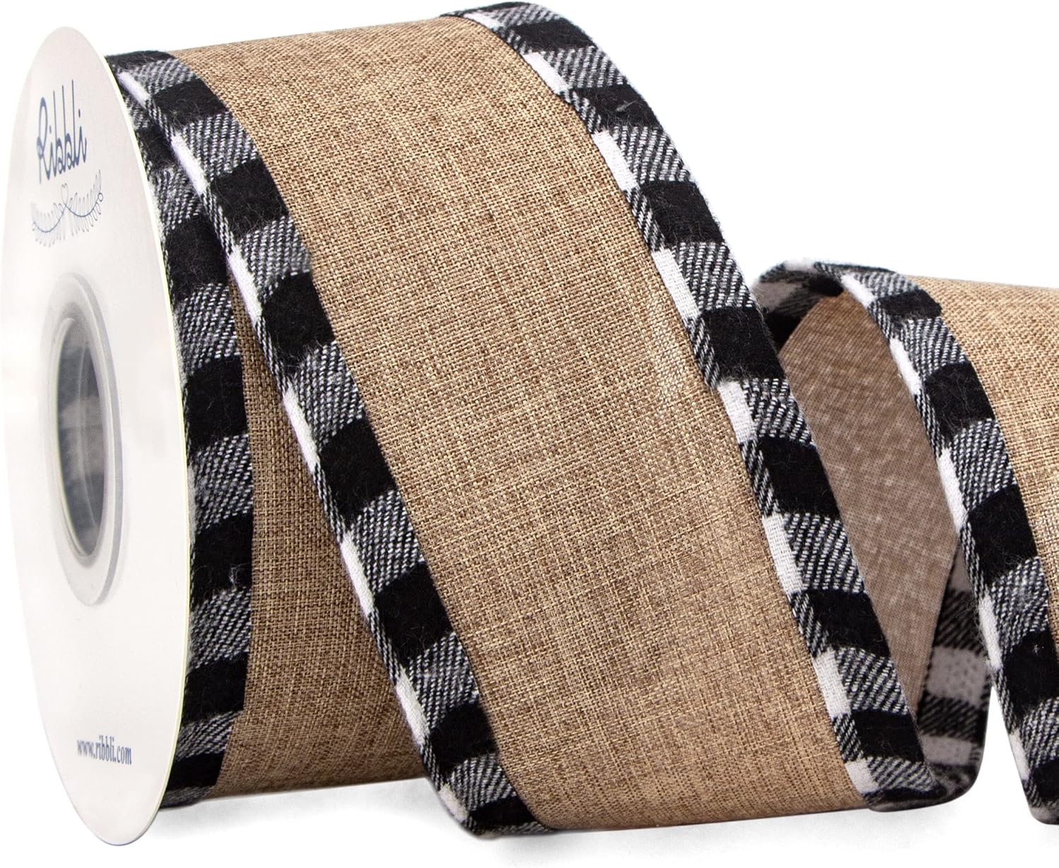 Bows & Ribbons - Ribbli Buffalo Plaid Ribbon Burlap with Cotton Buffalo Plaid Edge Ribbon 2-1/2 Inch x Continuous 10 Yard, Christmas Ribbon for Tree,Big Bow, Wreath-Natural/Black/White