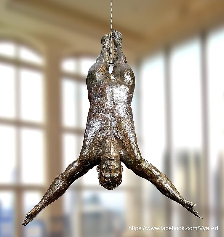 Bronze diving man sculpture, The Diver 'Free Fall' Handmade