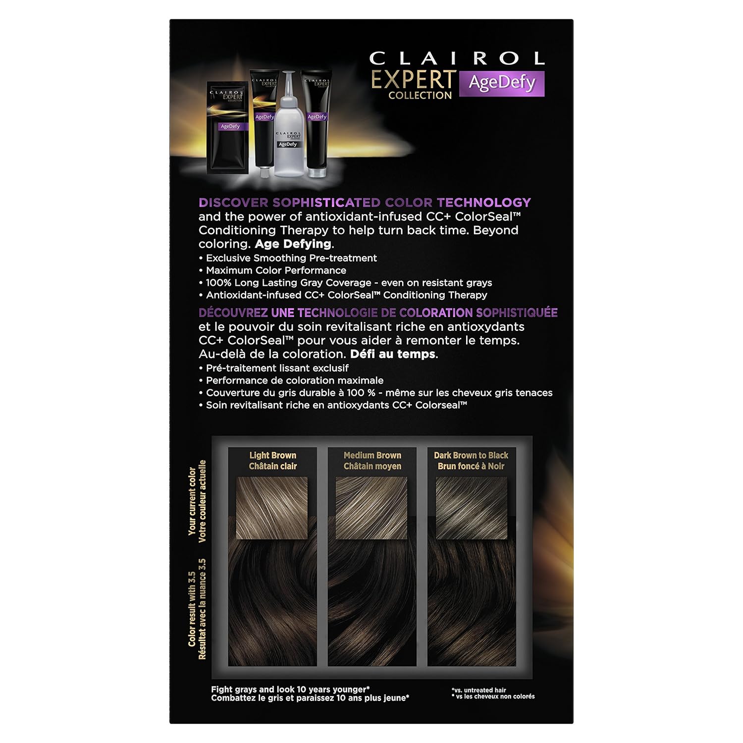 Clairol Age Defy Permanent Hair Color, 3 Darkest Brown, 1 Count : Chemical Hair Dyes : Beauty