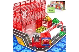 TOYLOGY Magnetic Tiles Road Set with Magnetic Crane Edition, Magnet Building City Fire Kids Car Toys for 3 4 5 6 7 Years Old Boys Girls, Magworld Kids Games Construction STEM Toys for Boys Gifts