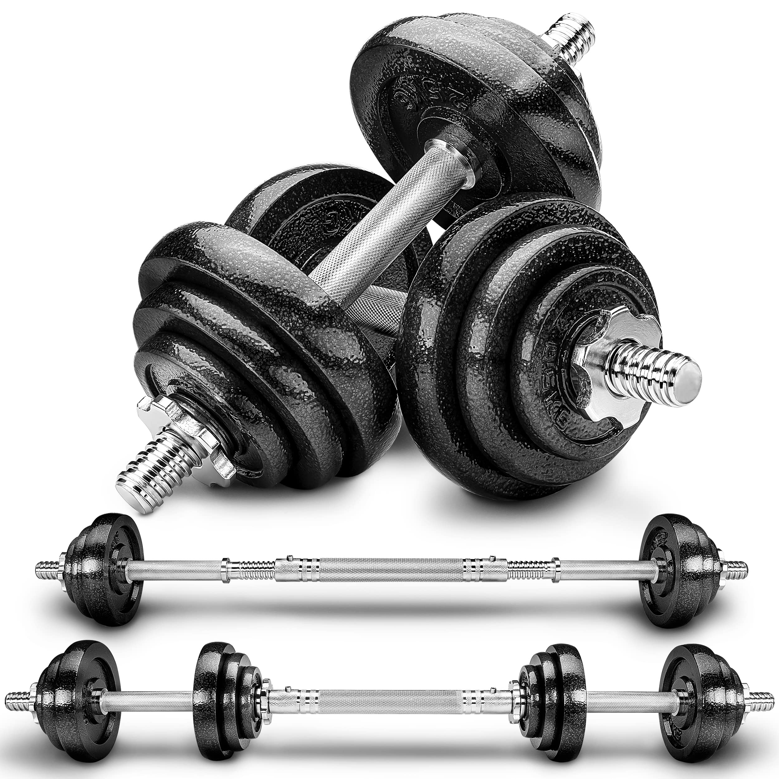 RE:SPORT 2 in 1 Hanteln Set 30kg | Hantelset Gusseisen verstellbar | Kurzhantel & Langhantel | Sternverschlüsse & Verbindungsrohr