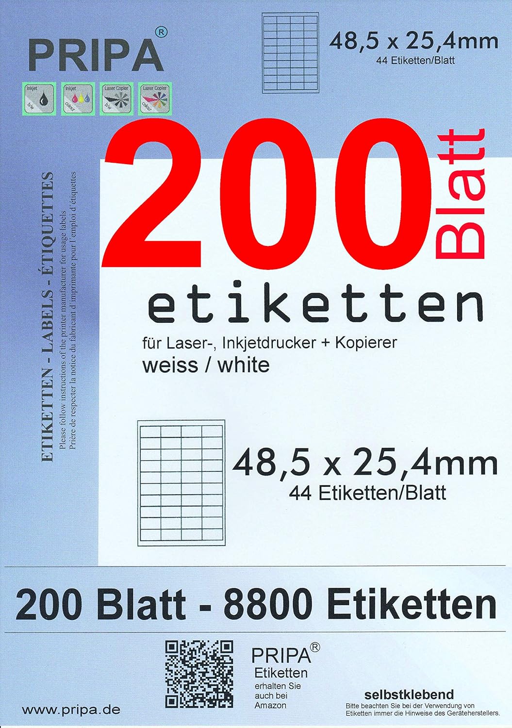 pripa - Labels for Fulfilled by Amazon Shipping 48,5-25,4-200Blatt-weiß, 48,5-25,4-200sheets-white