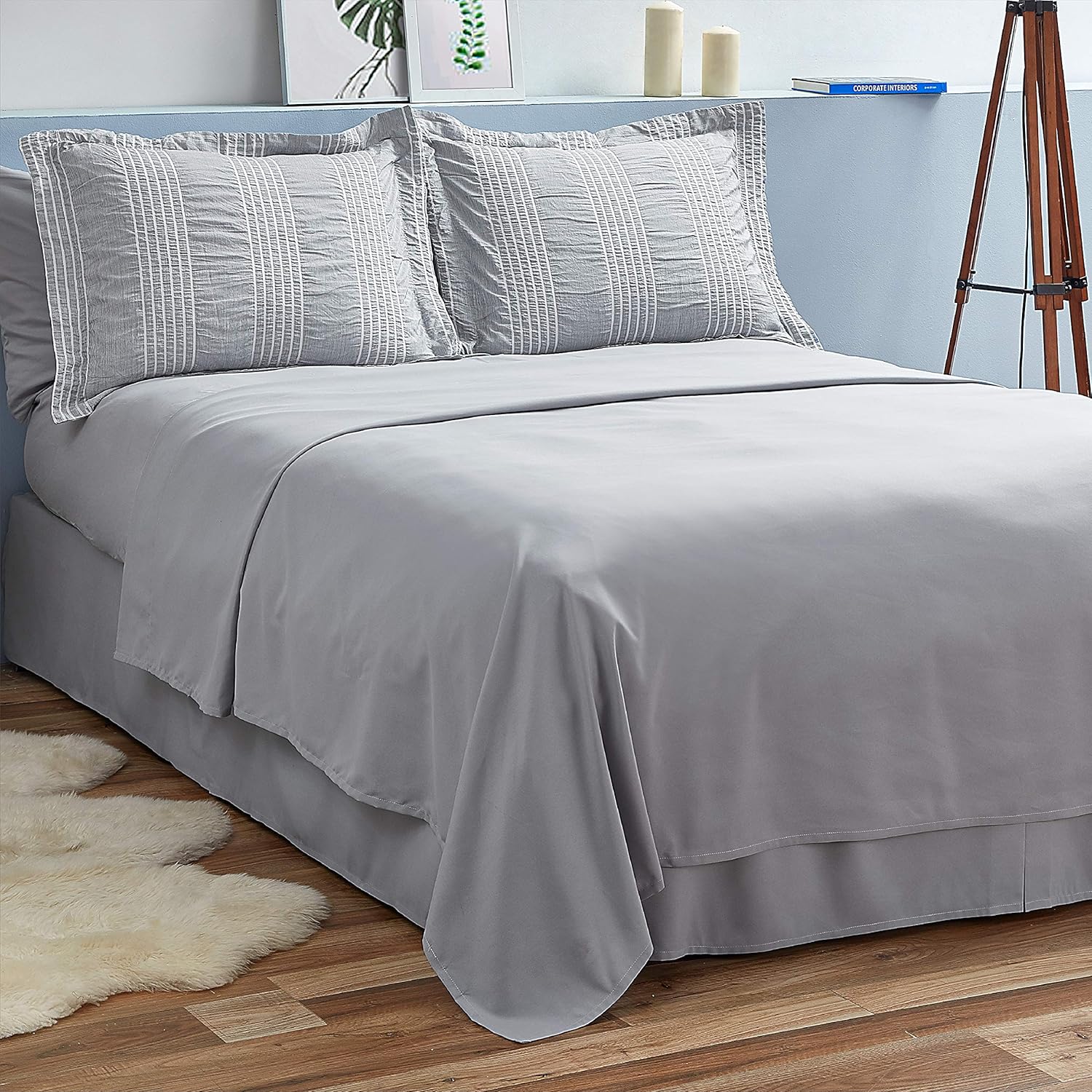 Bedsure Full Queen Comforter Set 8 Piece Bed in A Bag Stripes Seersucker Soft Lightweight Down Alternative Grey Bedding Set 88x88 inch: Kitchen & Dining