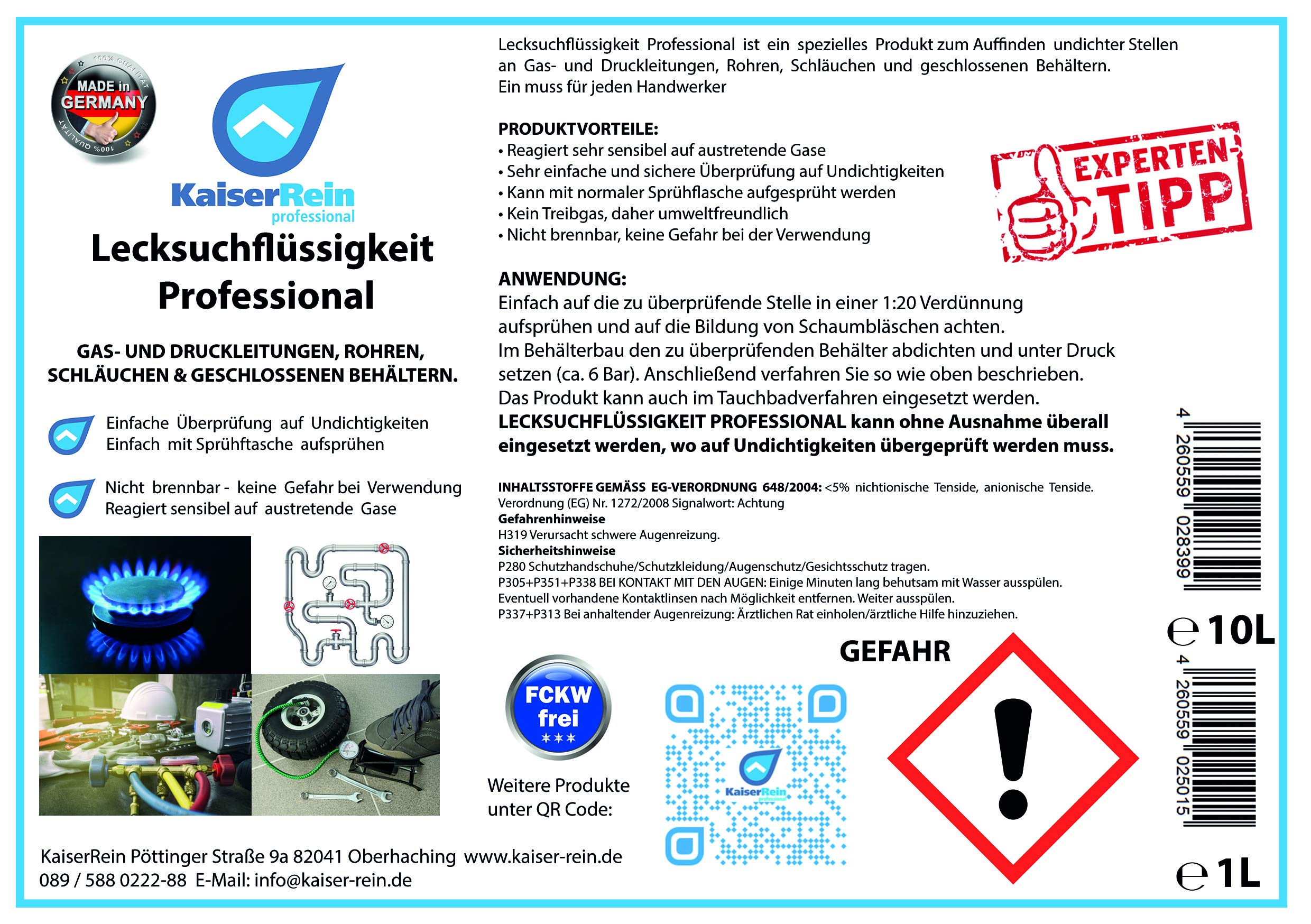 KaiserRein Professionelles Lecksuchspray 10 L Konzentrat = 200 L Leck Such Spray inkl. Sprayflasche einfaches Finden von undichten Stellen bei Gas, Luft, Kessel, Druck & Leitungen… 2