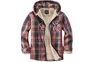 Elesuit Men's Full Zip Fleece Flannel Jackets Shirt Plaid Cotton Hoodies Soft Warm Coat for Men with Hood