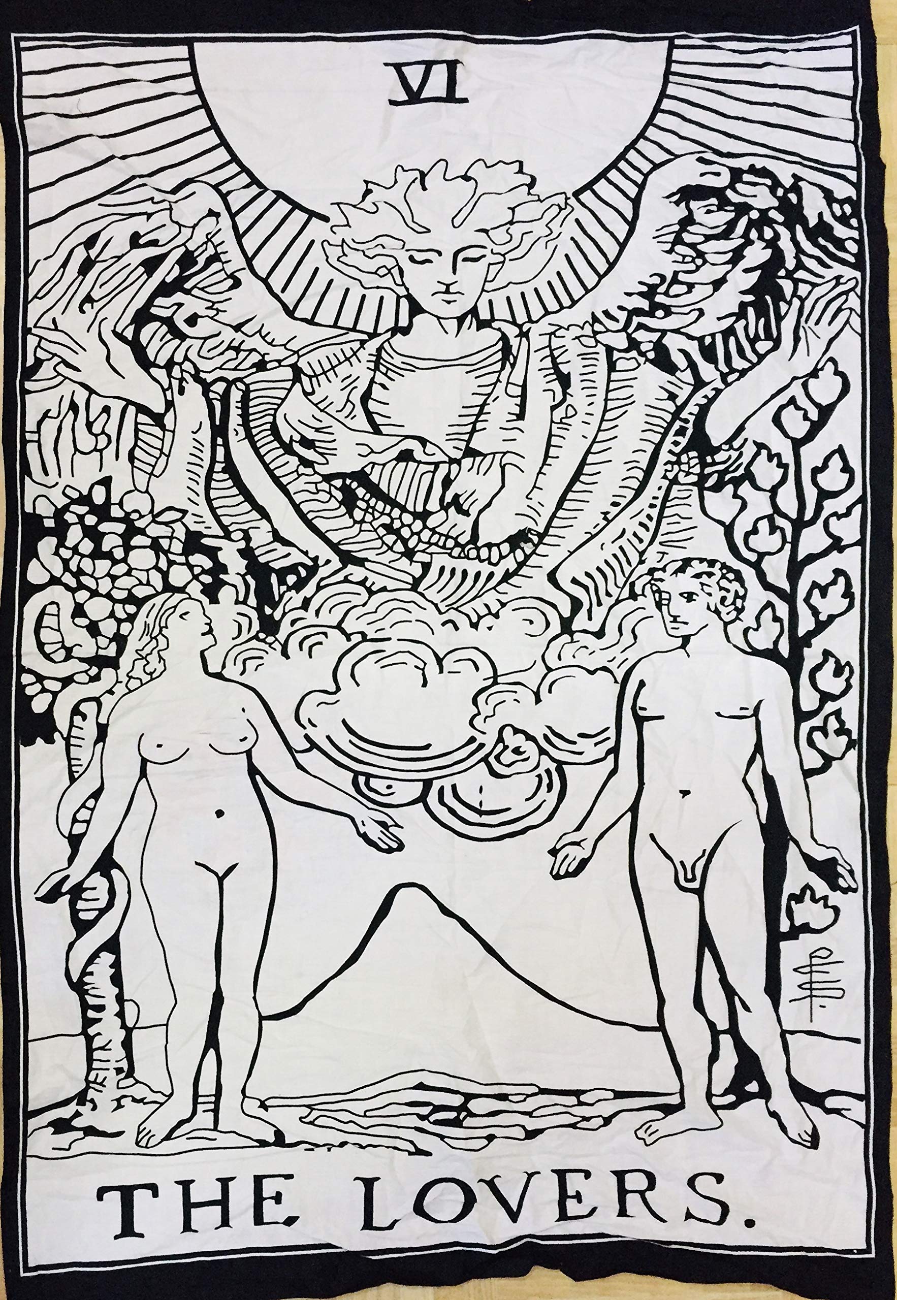 Indian Consigners Tarot Card Wall Tapestry, Decorative Hanging Art (Lovers B/W)