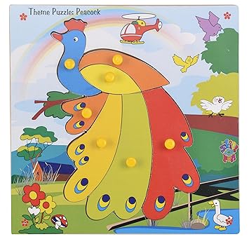 Skillofun Wooden Theme Puzzle Standard Peacock Knobs, Multi Color