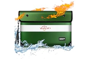 Vailoin Fireproof Money Bag for Cash, 5200℉ Insulated Fire and Waterproof Document Pouch with Water Resistant Zipper,Fireproof Envelopes for Important Documents, Valuables (11"x7.7",Green)