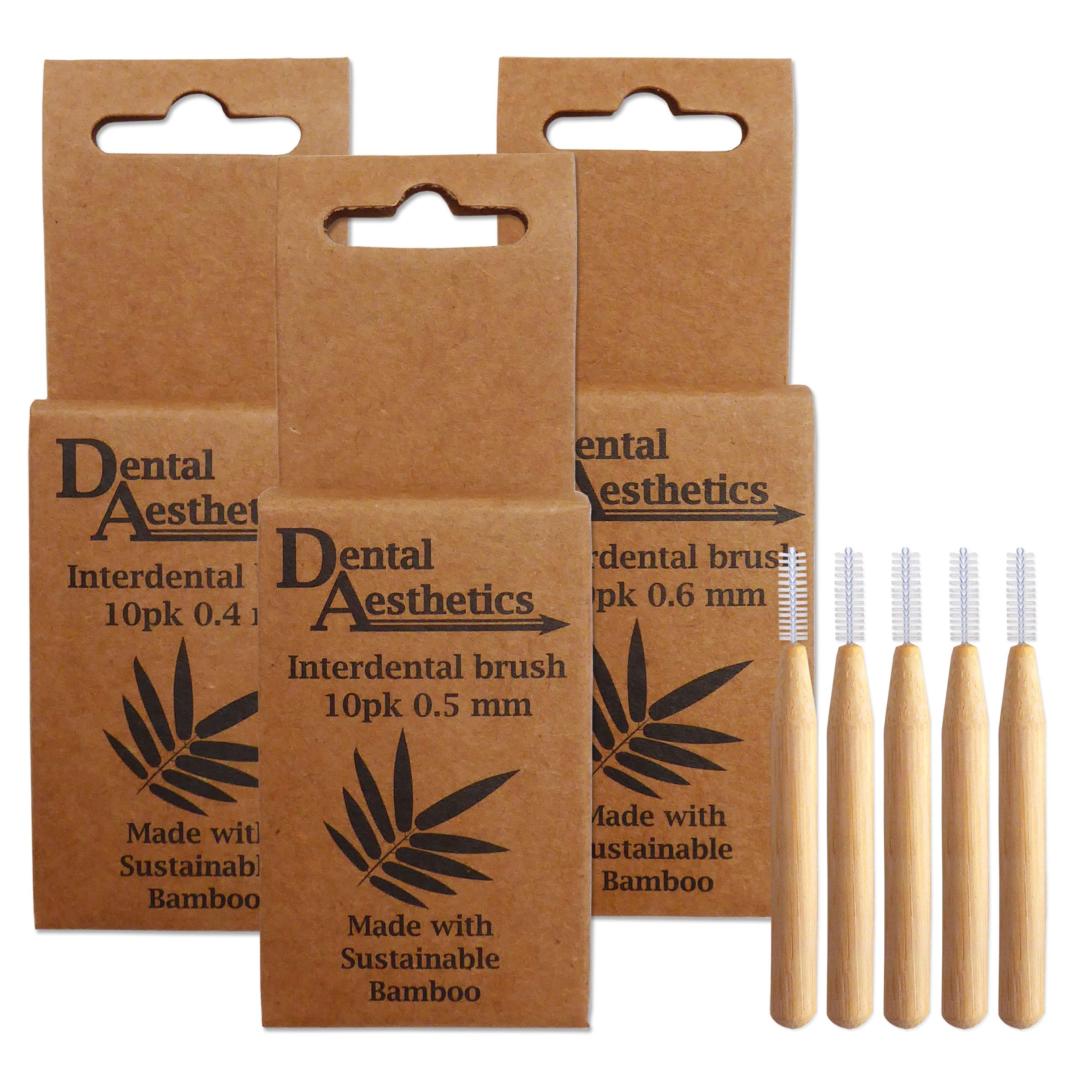 Bamboo Interdental Brushes 3 Packs ~ 10 Brushes Per Pack (0.4mm, 0.5mm & 0.6mm)