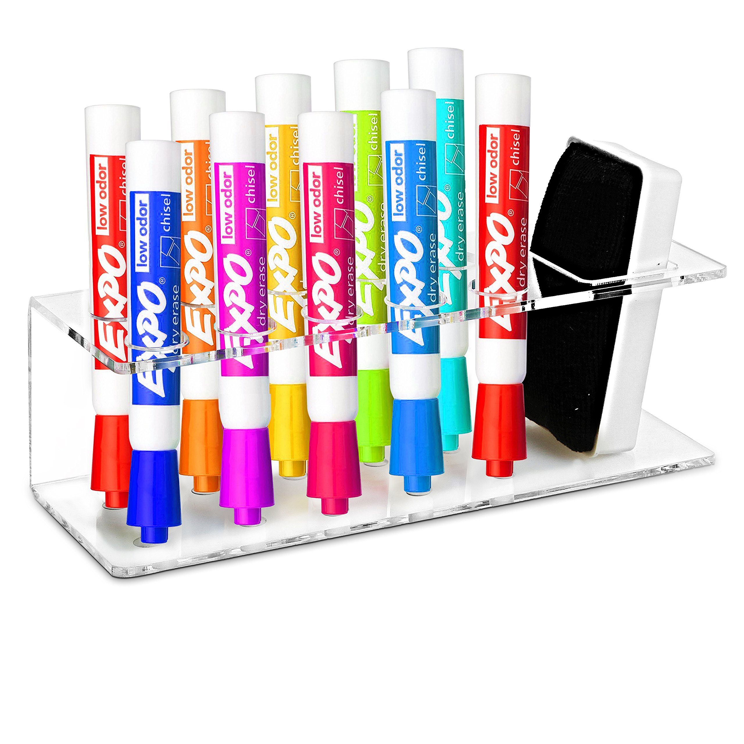 Photo 1 of MyGift Whiteboard Supply Storage, 10-Slot Clear Acrylic Dry Erase Marker and Eraser Holder, Wall Mounted Office Accessories Organizer Storage Rack