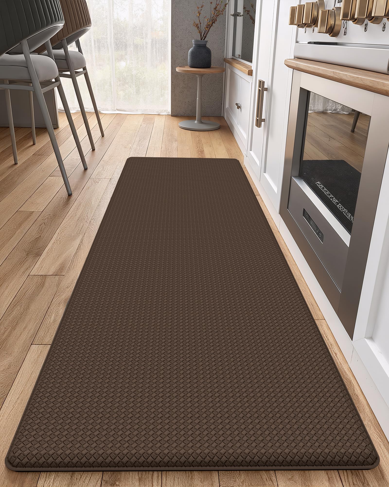 Color G Kitchen Mat 44 x 200 cm, Heavy Duty Anti Fatigue Standing Mat, Kitchen Rug Waterproof, Non-slip, Oil Resistant Leather Floor Mat for Standing Desk, Kitchen, Office (Brown)