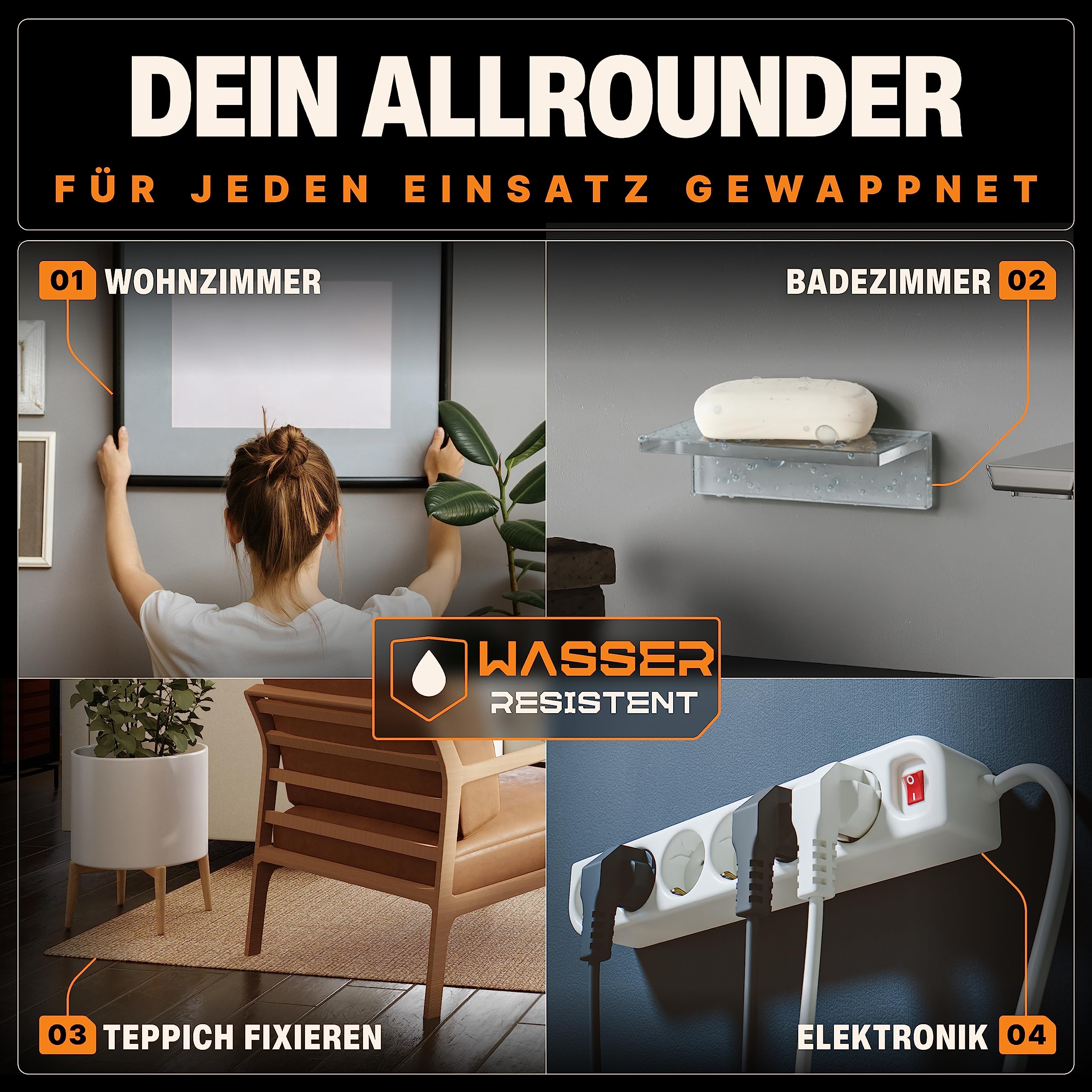 BAURIX® Nano Tape Doppelseitig [2m] – Starkes Klebeband für Wand, Teppich & Deko – transparent, waschbar, wiederverwendbar – ideal für DIY und professionelle Anwendungen 4