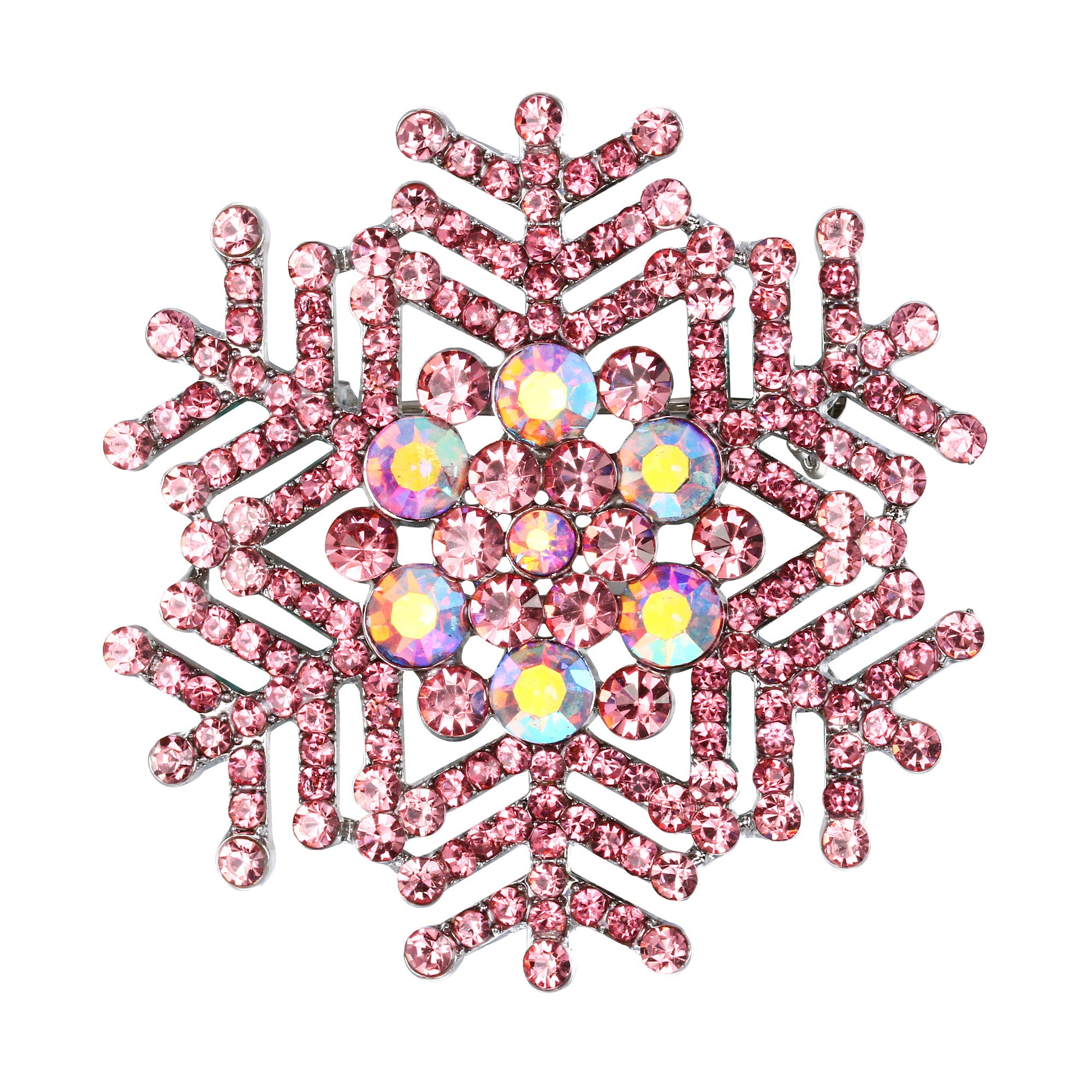 Ever Faith Women's Holiday Corsage Jewelry Crystal Winter Snowflake Brooch Pin Pink Silver-Tone