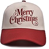 Merry Christmas Trucker Hat- 3D Embroidered Adjustable Cotton Baseball Caps for Men Women Red