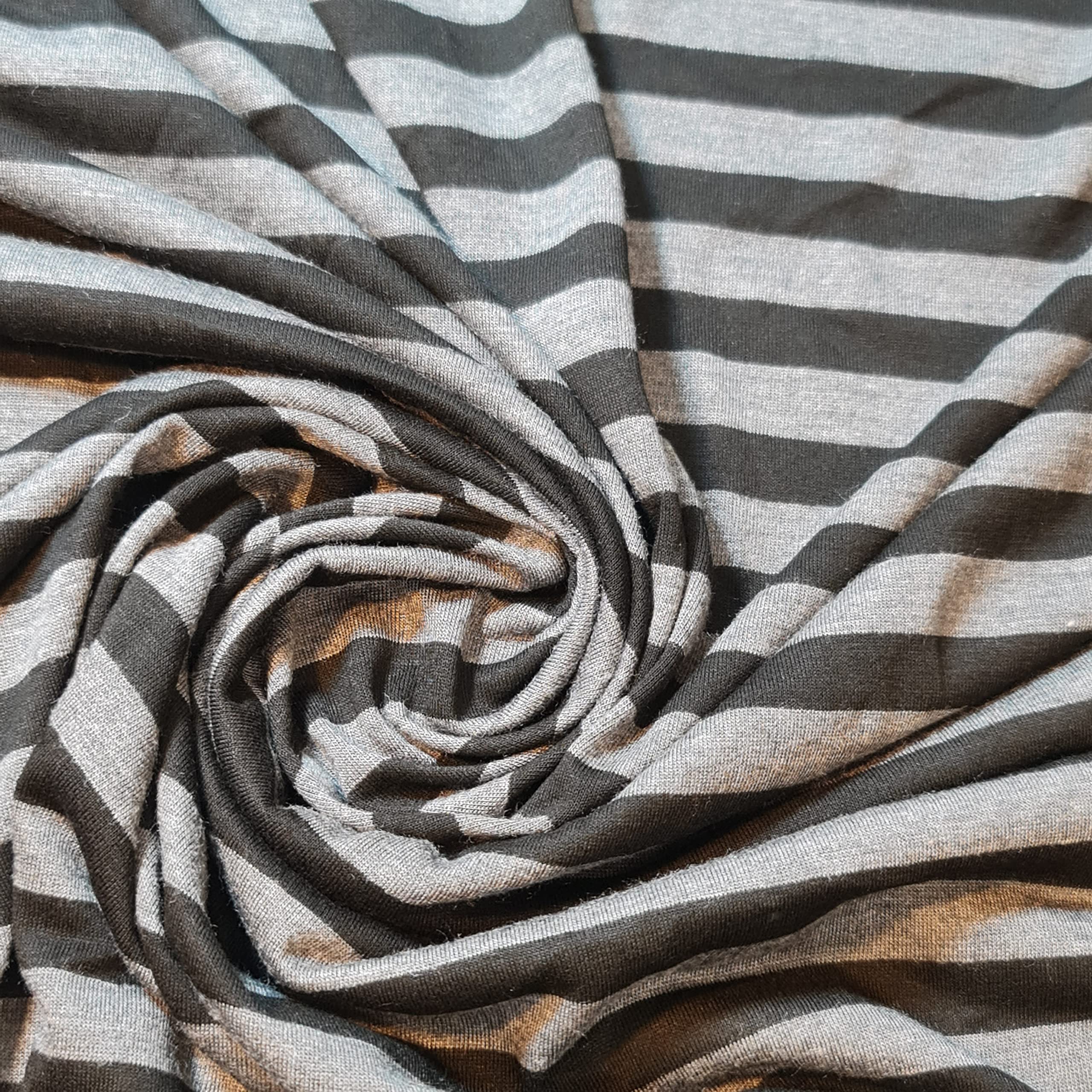 Soft Printed Cotton Jersey Stretch Knit Fabric – Ideal for T-Shirts, Babywear, Dressmaking & Crafts | 58" (150cm) Wide | Sold Per Meter (Pre-Cut) (Charcoal Stripe)